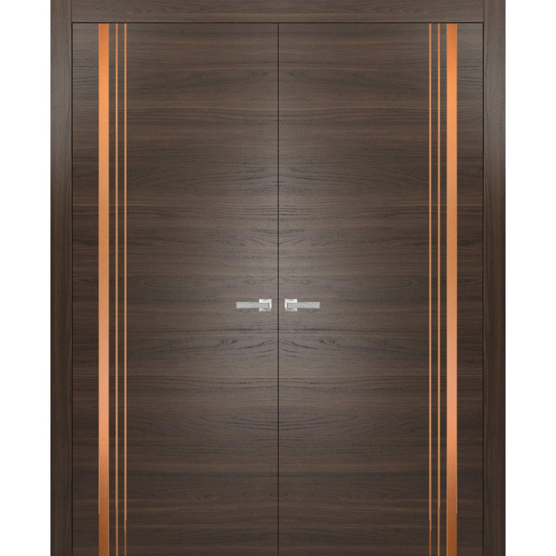 Portes françaises en bois manufacturé 1010, Frêne chocolat, 72 po x 80 po