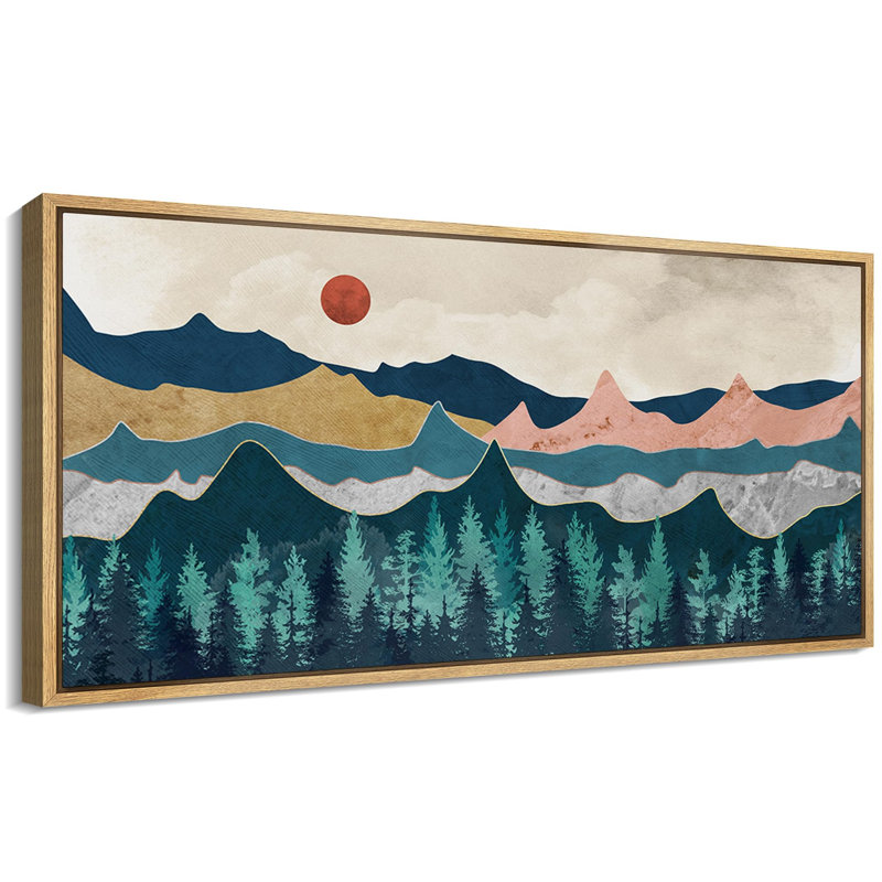«Abstract Mountain Range Red Sun Landscape», reproduction d'art sur toile, H 30 po x l 60 po, Naturel