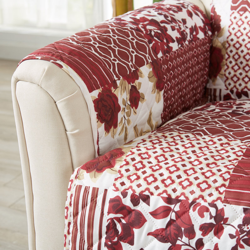 Burgundy Patchwork Quilted Recliner Furniture Protector