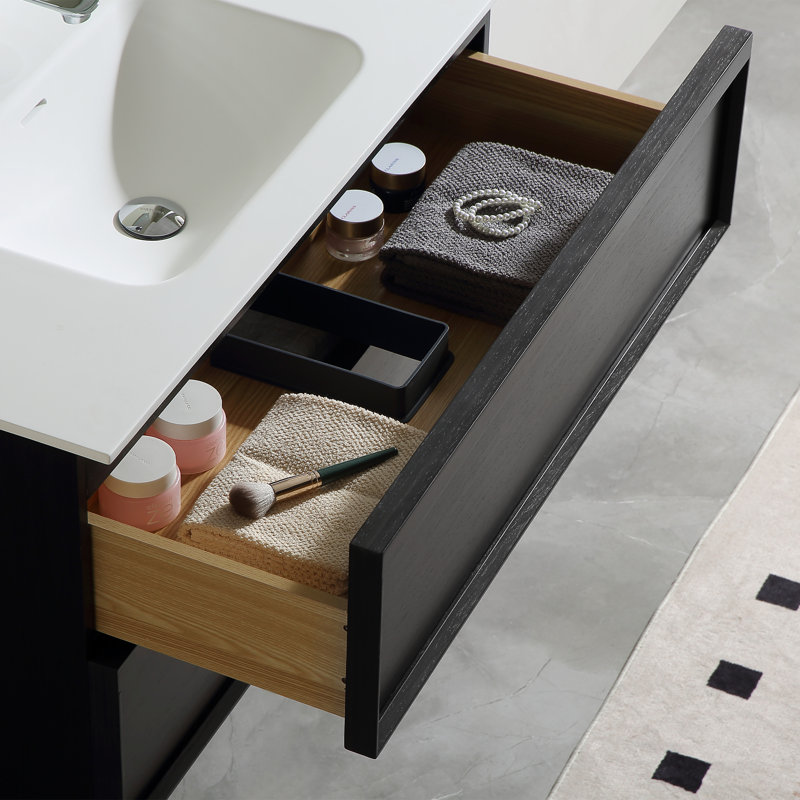 Meuble-lavabo mural flottant 36 po Modern, Black, 36"