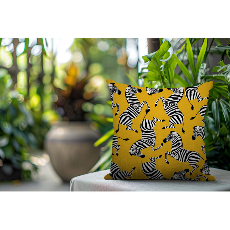 Oreiller carré réversible intérieur / extérieur Kiji Zebra, Carré 17 po, Jaune