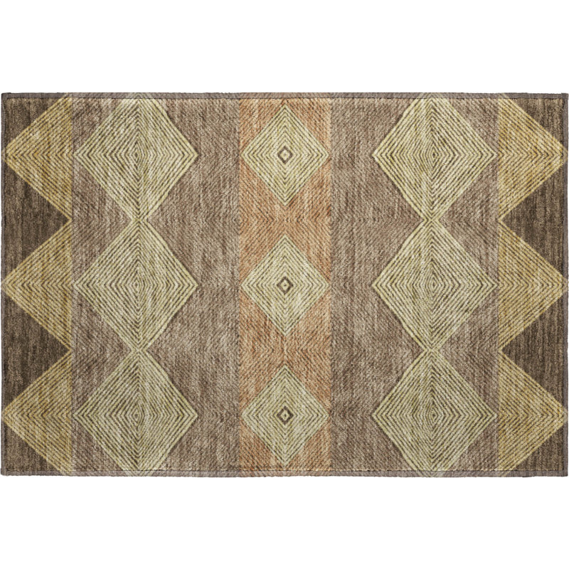 Tapis géométrique Premium lavable à la machine Villers AMF2545, Chocolat, 1'8" x 2'6"