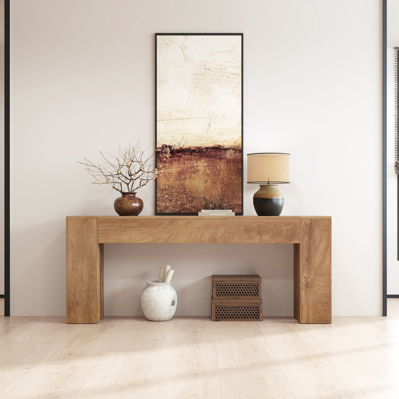 Farmhouse Long Sofa Console Table For Entryway Living Room Hallway Foyer Entrance, Wood Behind Couch Table With Wooden Double Base