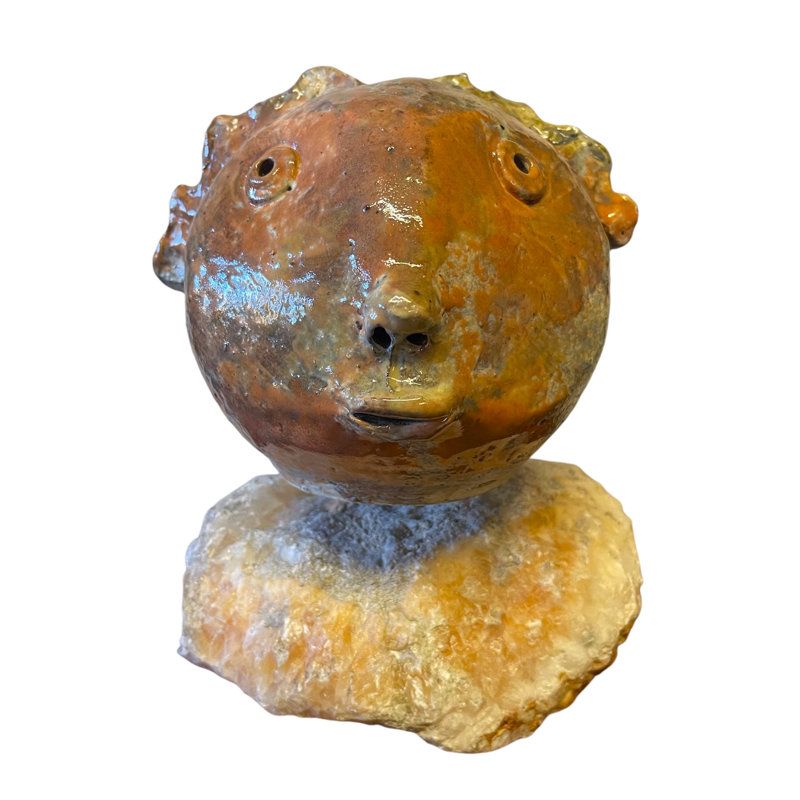 Handmade Ceramic Head Sculpture with Quartz Stone Base