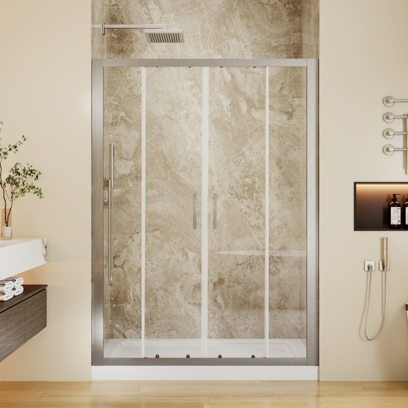 50'' - 54'' W x 70'' H Double Sliding Framed Shower Door with SGCC Certified Clear Glass, Brushed Nickel