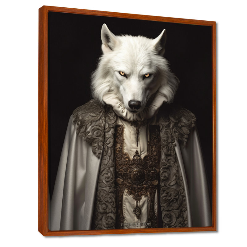 Loup blanc, sagesse de la grâce noble - loup, art mural, Toile avec cadre flottant noir, H 32 po x l 24 po x P 1 po