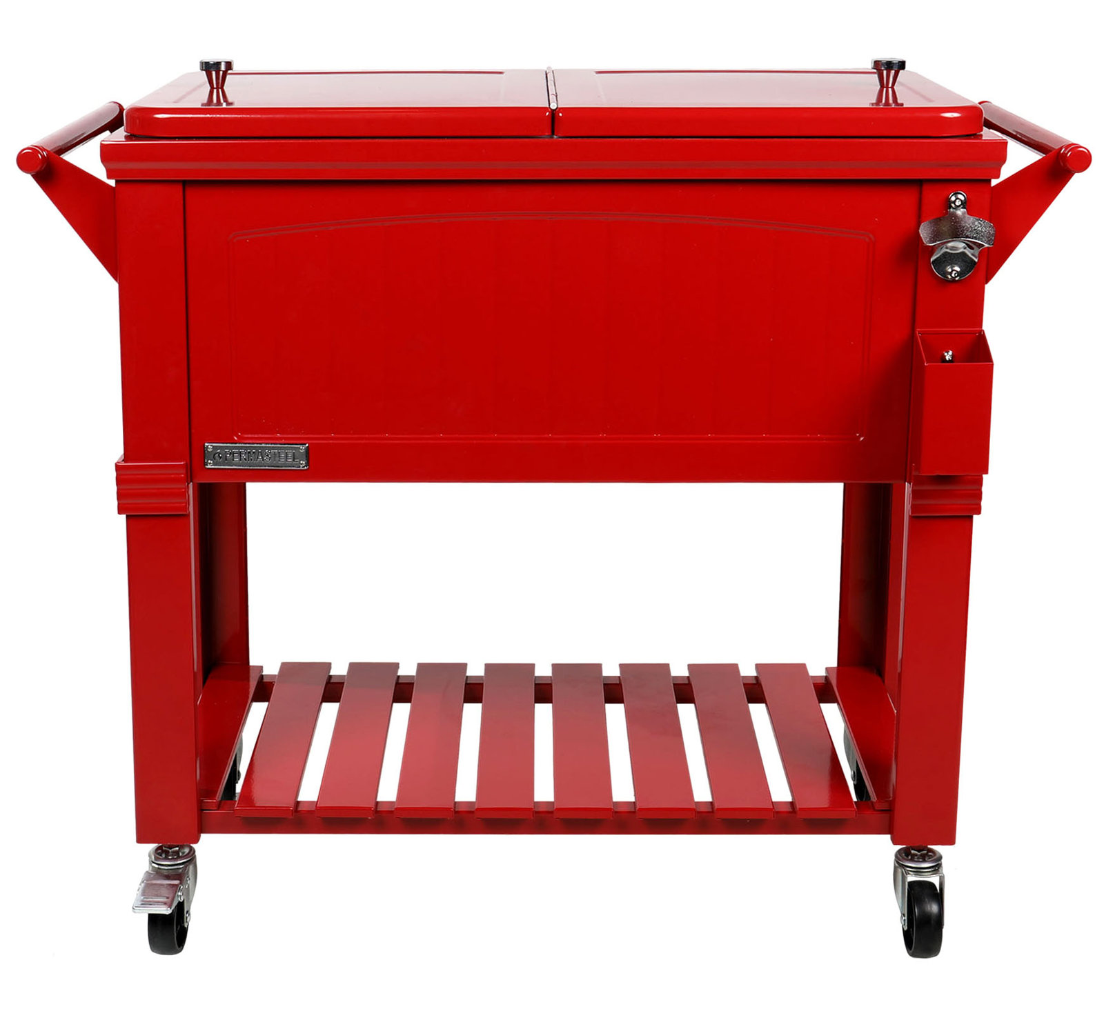 Permasteel 80 Qt. Furniture Style Rolling Patio Cooler, Red, Without Divider