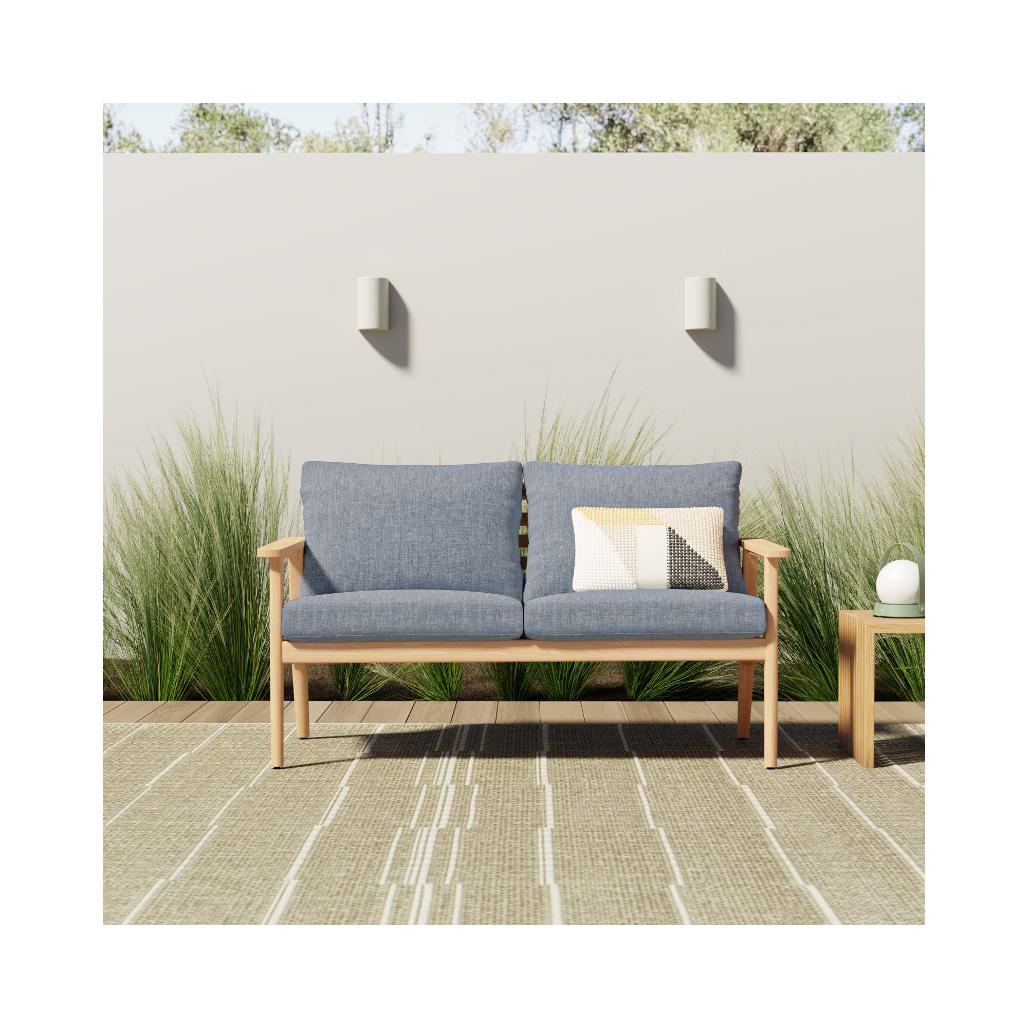Tempo 58'' Wide Straight Teak Loveseat with Cushions