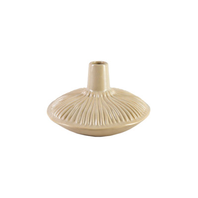 Wrought Studio™ Ribbed Beige Ceramic Bud Vase – Hold Fresh Flowers, Dried Botanicals, Or Faux Stems, Table Centerpiece, Home, Event, Wedding Decor, Gift Idea, 9" Diameter & 6" Tall