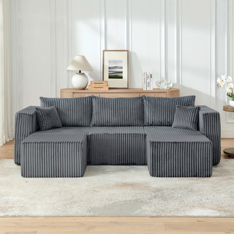 Canapé modulaire compact en velours côtelé, Velours côtelé gris