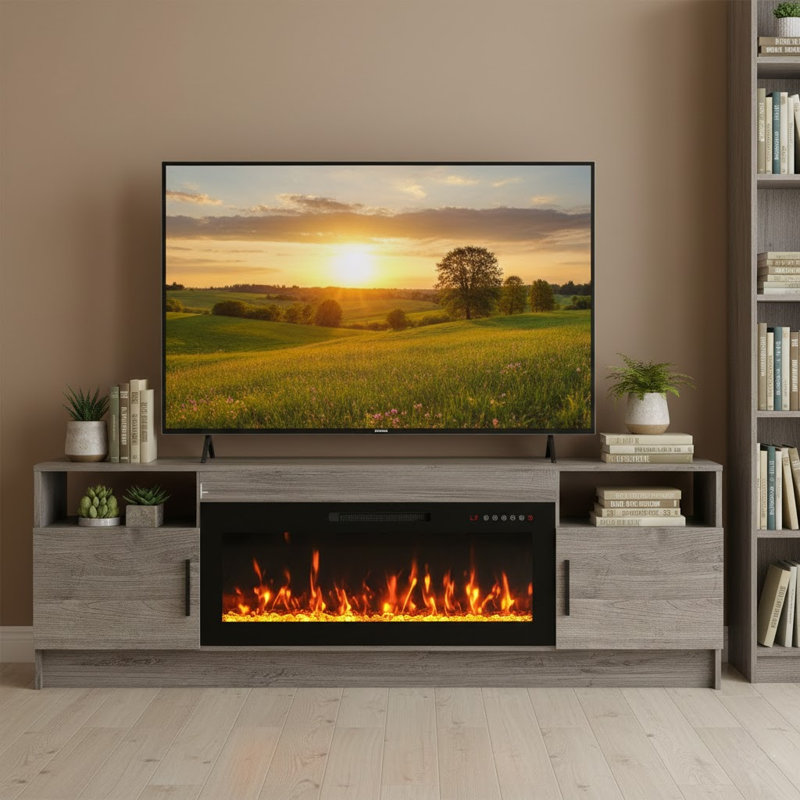 70" Fireplace TV Stand with 20-Color LED Lights for TVs up to 75", GREY