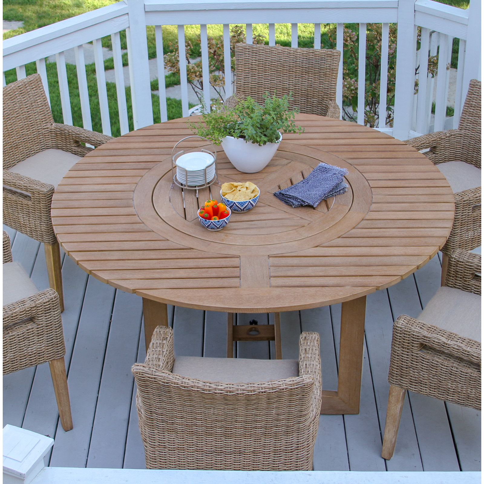 Fleur 63" Eucalyptus Patio Dining Table, Antique Wash