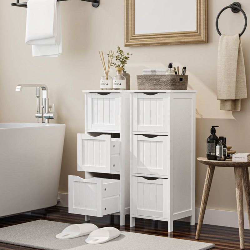 White MDF Freestanding Bathroom Cabinet with 3 Drawers
