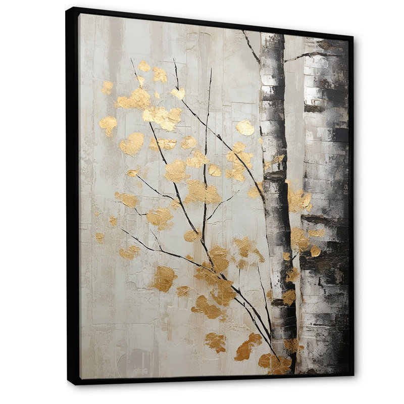 Tree Whispers Of Grey and Gold - Reproduction d'art sur toile encadrée monochrome, H 20 po x l 12 po x P 1 po