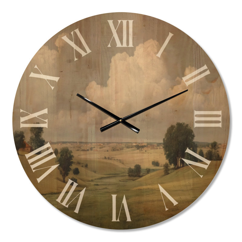 Très grande horloge murale pastorale en bois - journée d'été dans la campagne anglaise, Large