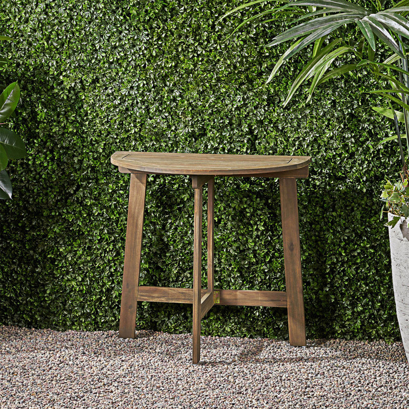 Outdoor Half-Round Folding Wood Bistro Table, Gray