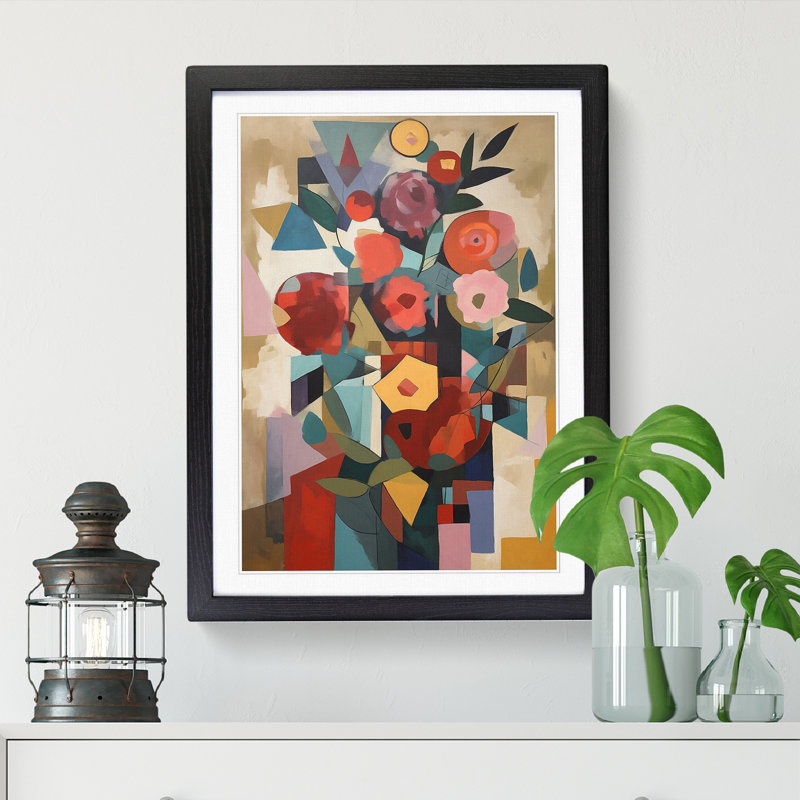 FRM-V0523-880X Flowers Constructivism Floral Vol.3 - Single Picture Frame Print, Black Framed, 64cm H x 46cm W x 2cm D