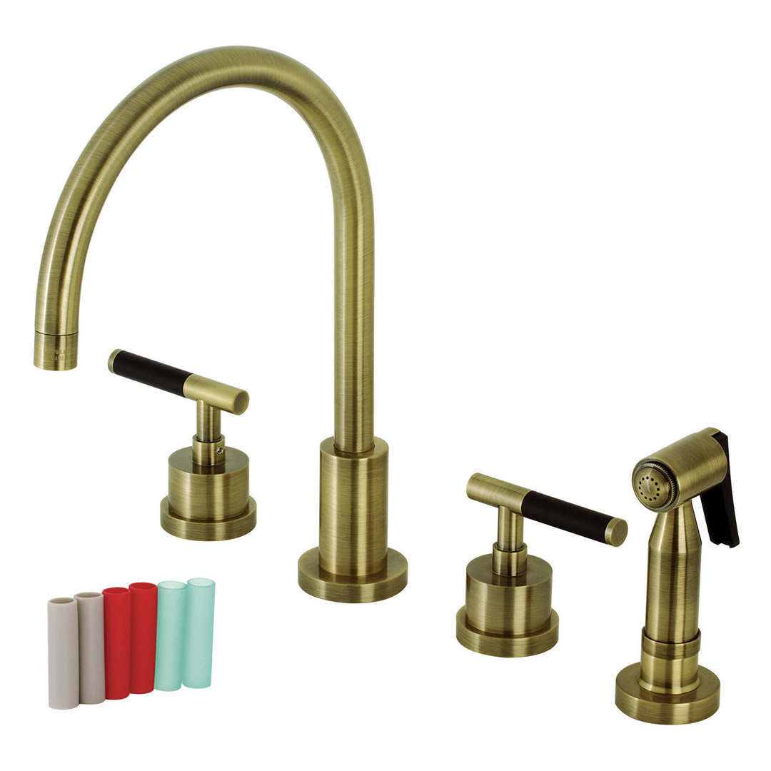 Kingston Brass Kaiser Double-Handle 4-Hole Widespread Kitchen Faucet with Brass Sprayer Kingston Brass 