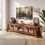 Meuble télé 71 po en bois massif pour téléviseur de 85 po ou moins avec tablettes de rangement ouvertes brun naturel-2051785970