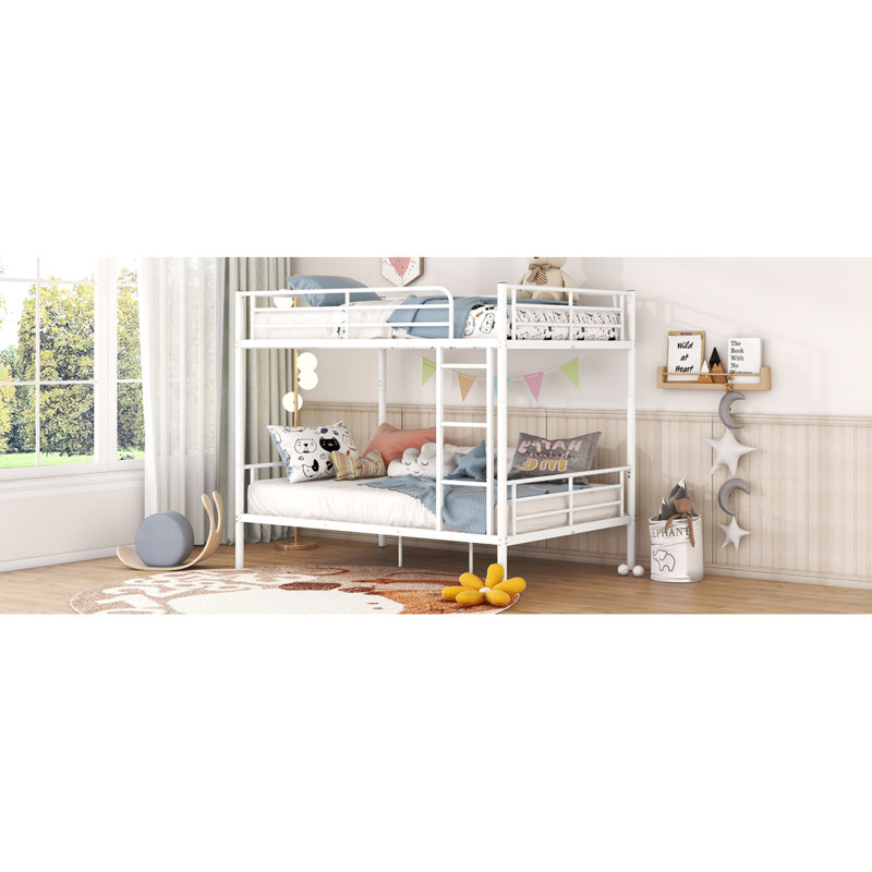 Full Over Full Metal Bunk Bed, White, White