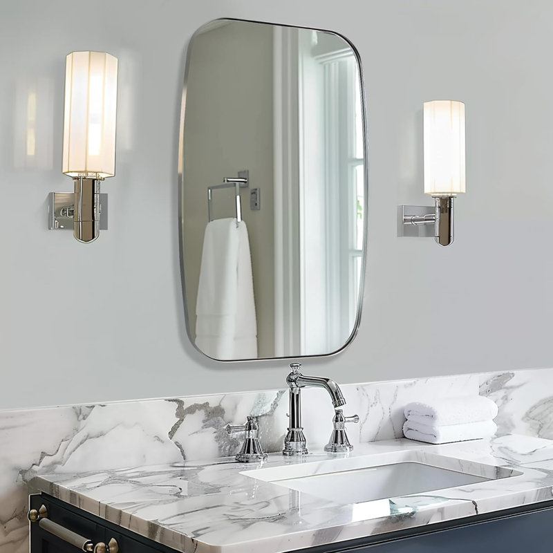 Miroir de salle de bain ovale moderne | Cadre en acier inoxydable, 40 po x 24 po, Chrome poli