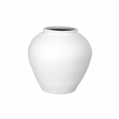 Shirin Handcrafted Large Ceramic Round Vase with Pebbled Texture, Rolled Rim and Matte White Finish