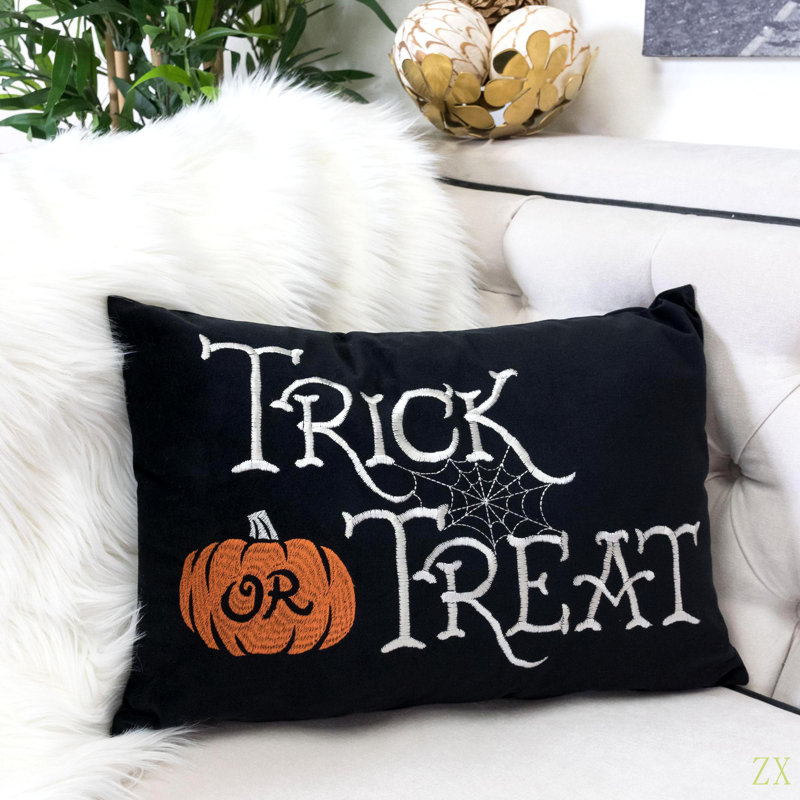 Coussin lombaire d'Halloween Trick Or Traite - Coussin brodé avec insert