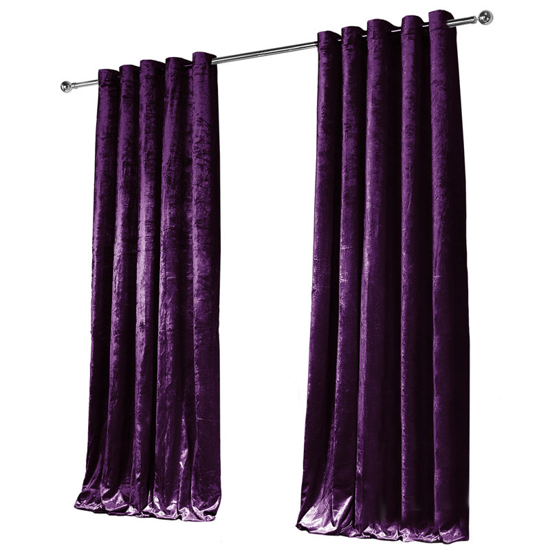 Sergey Velvet Semi Sheer Curtain Pair, Charcoal Gray, 228 W x 228 D cm