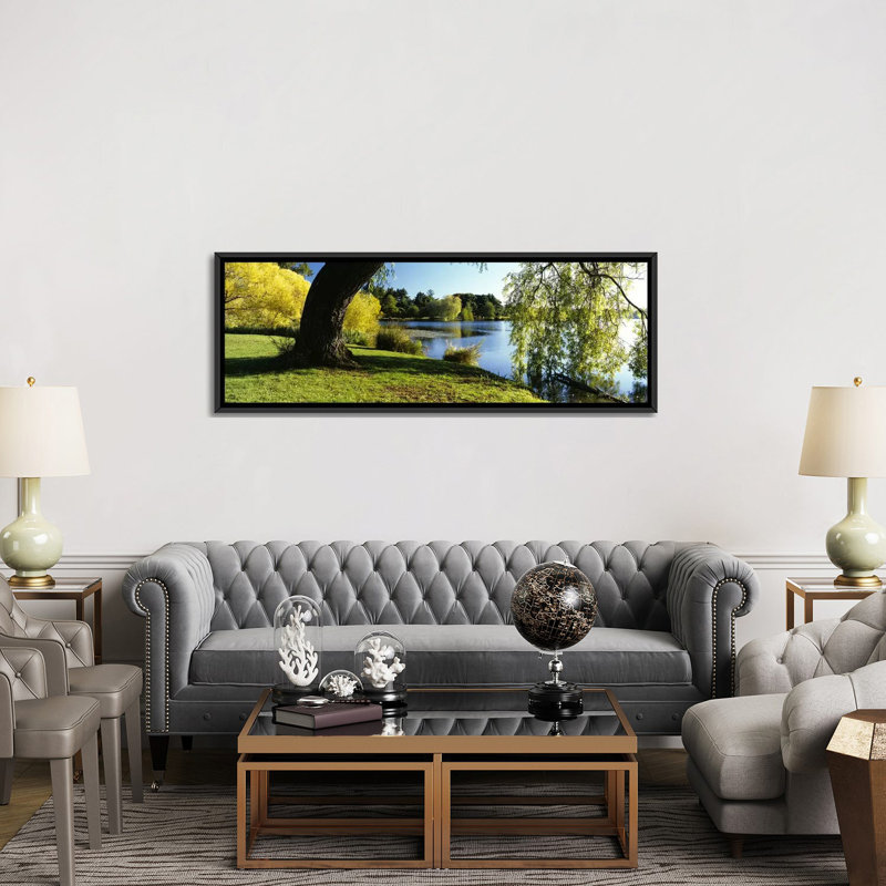 Reproduction de photo sur toile panoramique, "Willow Tree by a Lake, Green Lake, Seattle, Washington State"