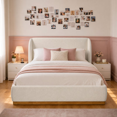 Upholstered Platform Bed with Wingback Headboard