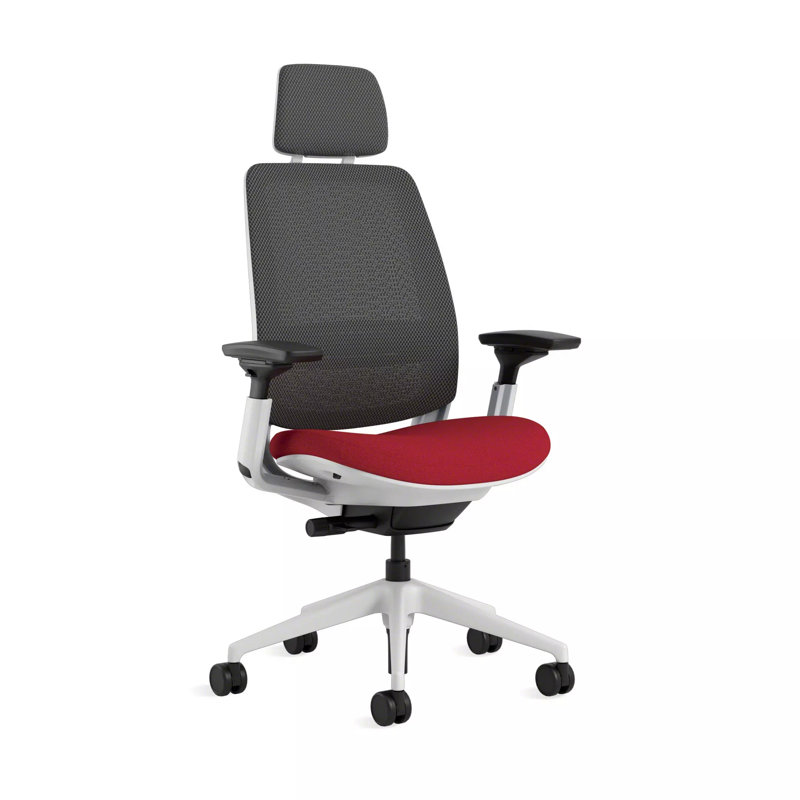 Steelcase Series 2 3D Microknit Airback Task Chair with Headrest, Seagull, Scarlet/Graphite, Hard Floor