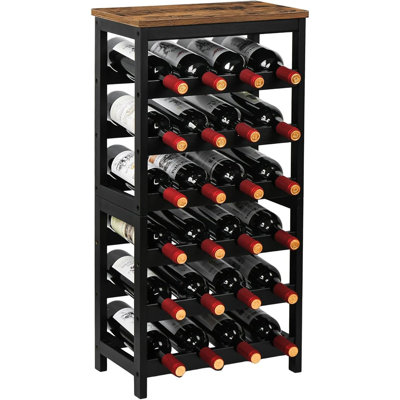 6-Tier Freestanding Bamboo Wine Rack – 24-Bottle Storage Shelf With Tabletop For Kitchen, Bar, Dining Room, Or Living Room, Rustic Brown And Black