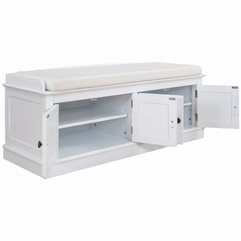 Banc rembourré avec rangement et 2 tiroirs pour la chambre à coucher, siège rembourré, Blanc