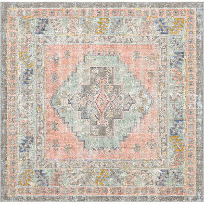 Tapis traditionnel Matthei couleur pêche, Carré 4 pi