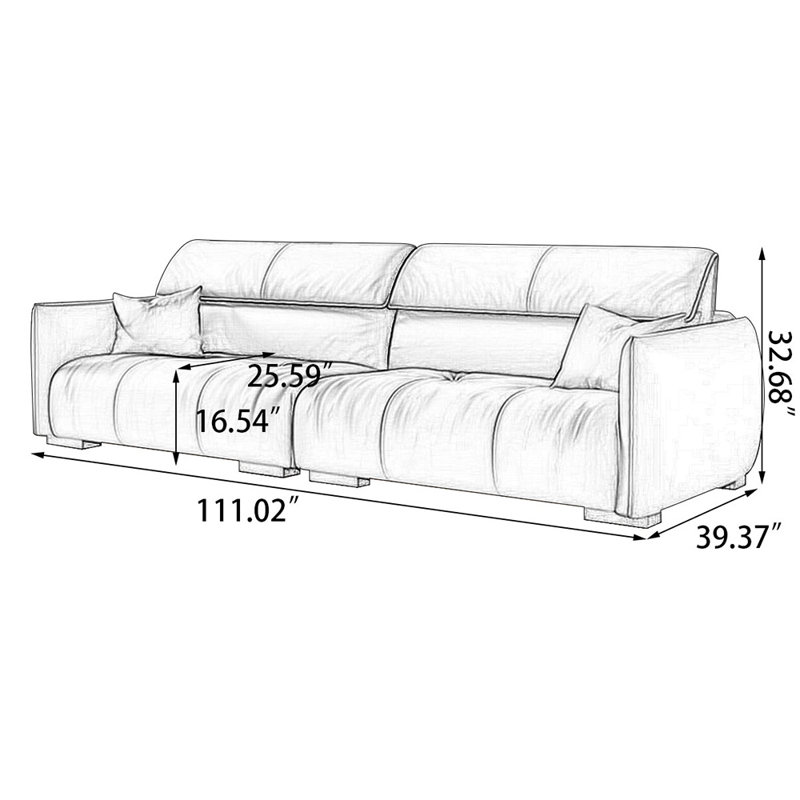 Coussin modulaire en cuir véritable, Noir, noir, noir, noir, H 32,68 po x l 111,02 po x P 39,37 po, 4