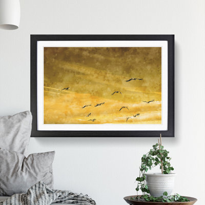 Flying Seagulls at Sunset - Framed Print