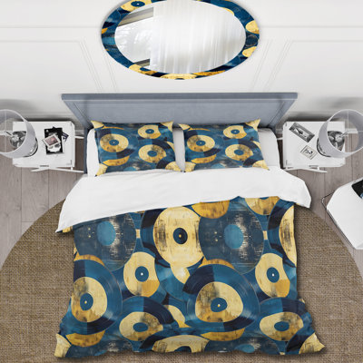 Ensemble de housse de couette rétro en vinyle doré bleu doré II