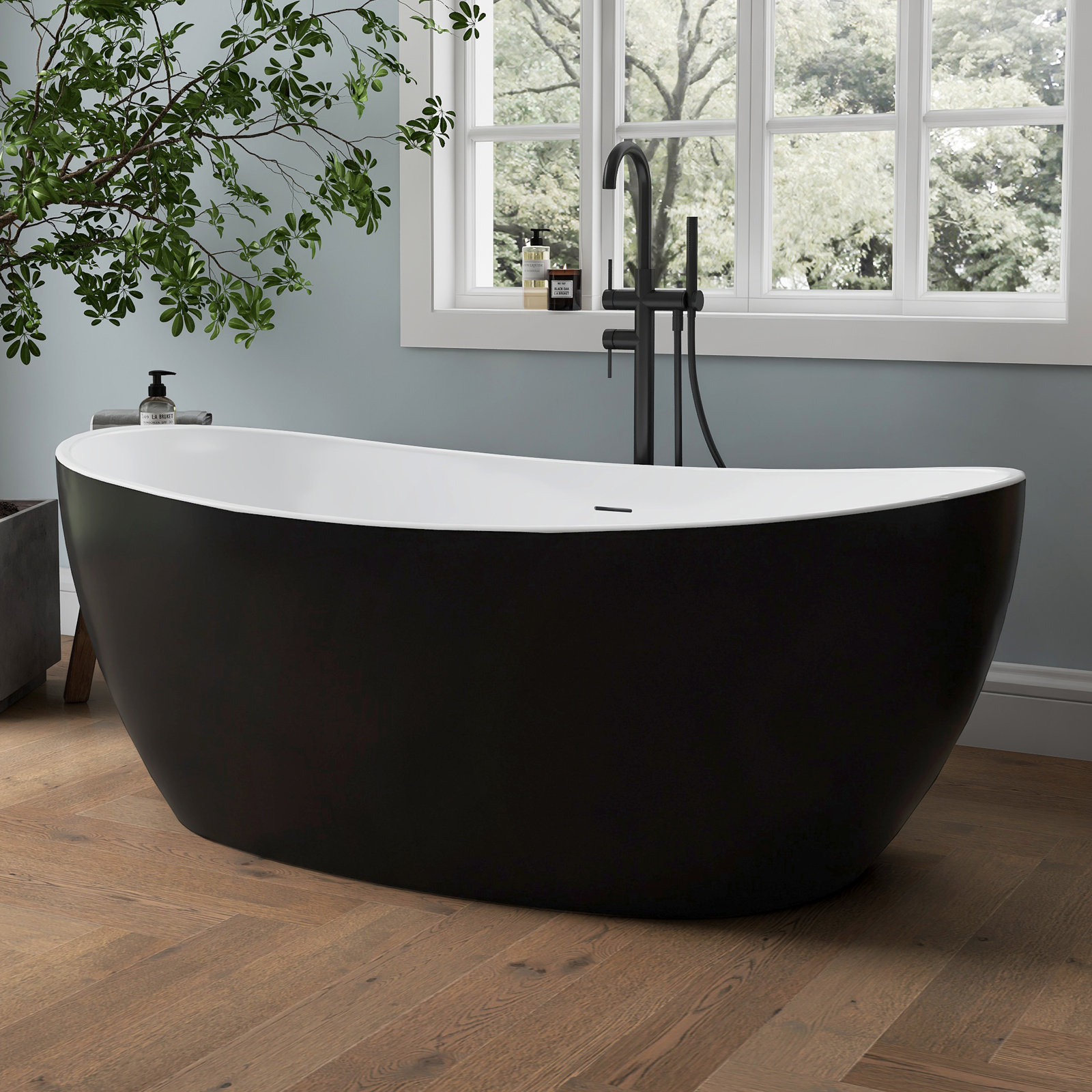Tidal 60" Freestanding Acrylic Soaking Tub, Black