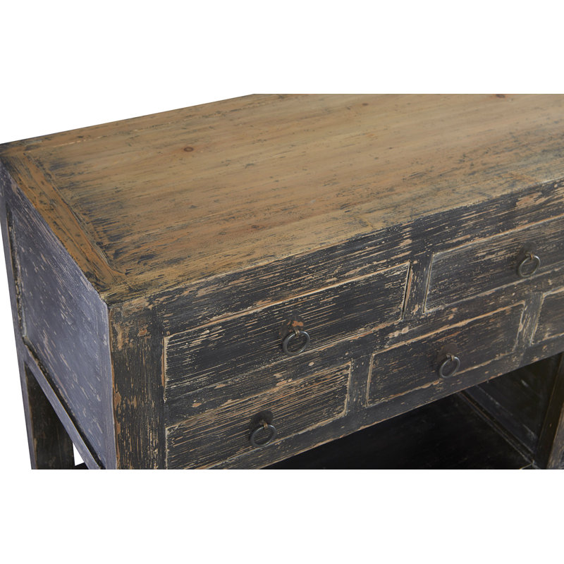 Antiqued Black 9-Drawer Wood Sideboard with Shelves