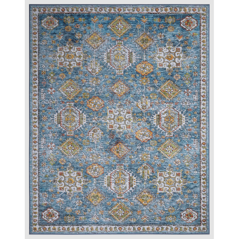 Tapis bleu lavable et antidérapant Lyanne, Rectangle 7 pi 10 po x 10 pi