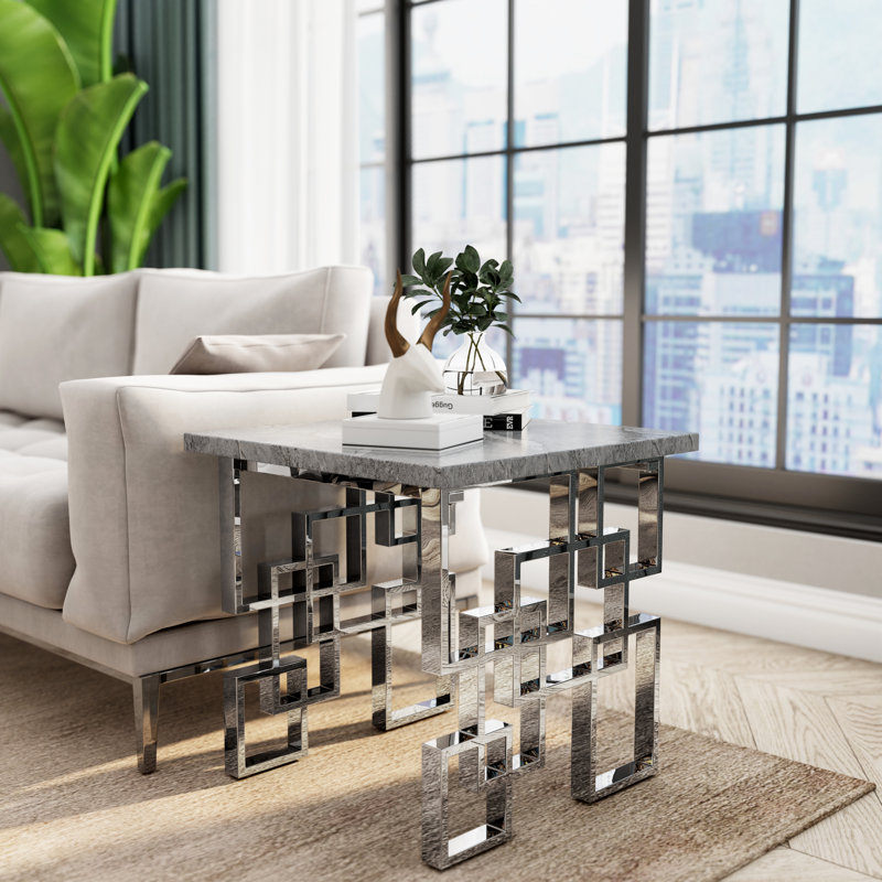 Grey And Silver End Table