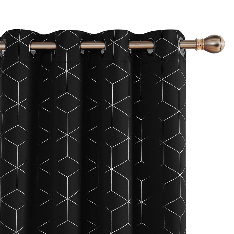 Decorative Silver Diamond Blackout Curtains(Set of 4), 52" W x 84" L, Black
