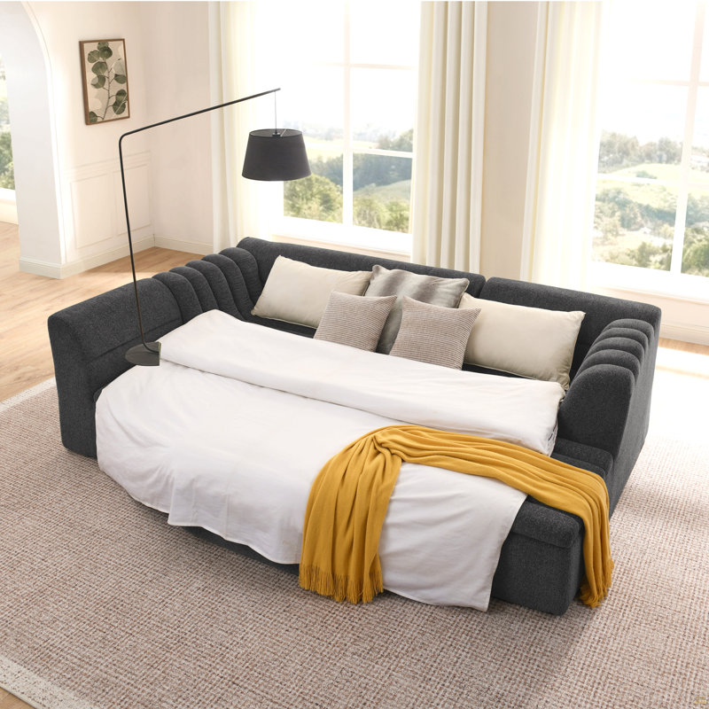 135" U-Shaped Modular Sectional Sofa With Chaise And Movable Ottoman, Black Chenille
