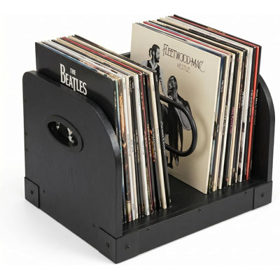 Vinyl Record Storage Rack for 65 LPs, Vinyl Record Album Holder Heavy-Duty Record Storage Shelf with Handles, Record Holder, Black