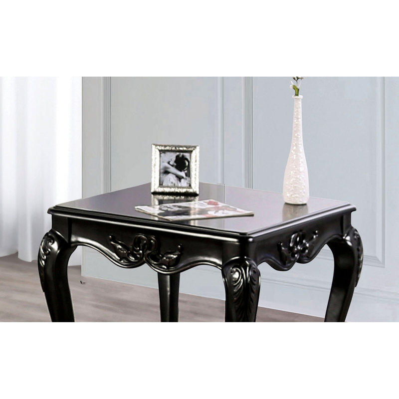 Solid Wood Square End Table In Traditional Design, Champagne Finish, Ornate Accents, Legs, 26.5"w X 28.5"d 24.5"h, Simple Setup Finish Table, And Veneer, Details, Single Unit