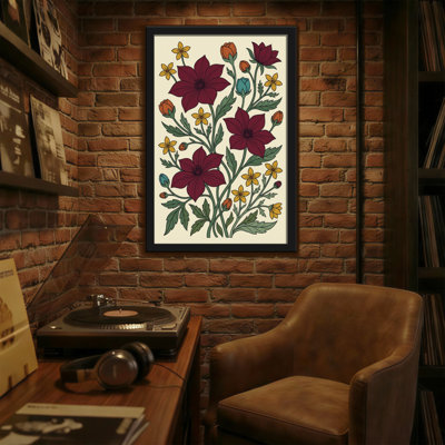 Motif floral de plantes et de fleurs avec des fleurs rouges et jaunes