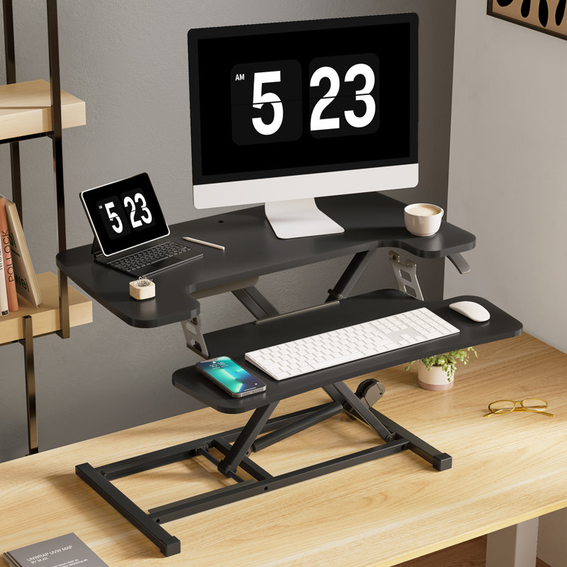 Desk Converter with Removable Keyboard Tray, 19.7" H x 31.5" W x 24.1" D, Black