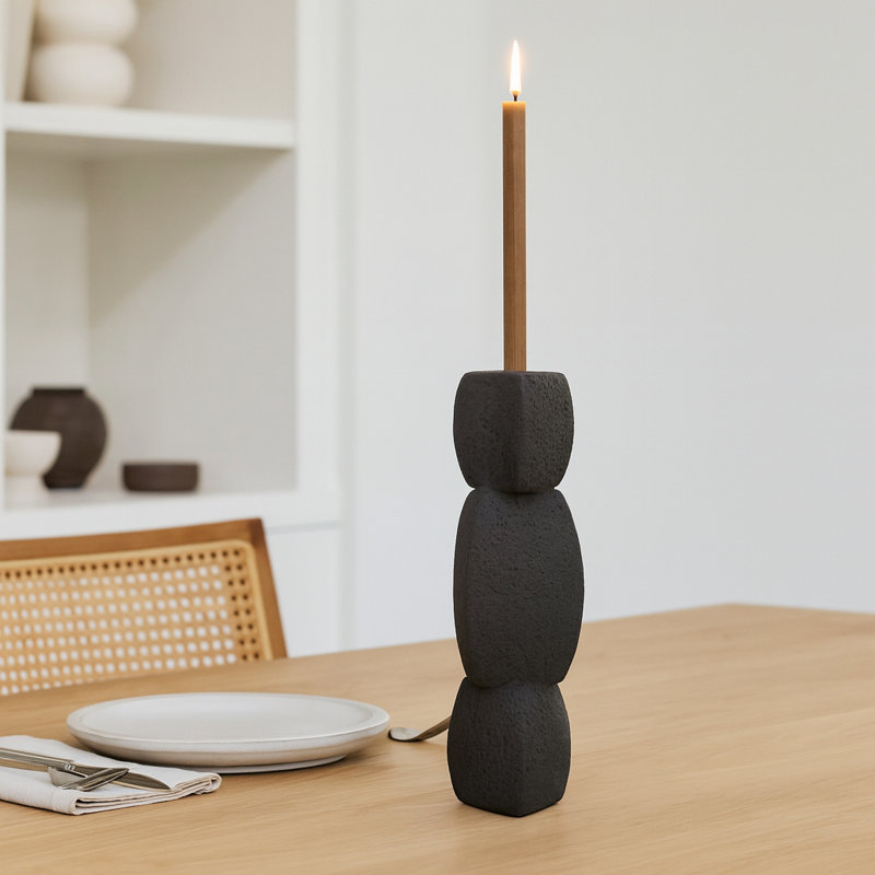 Candlestick Candle Holder, 12" H x 4" W x 4" D, Black