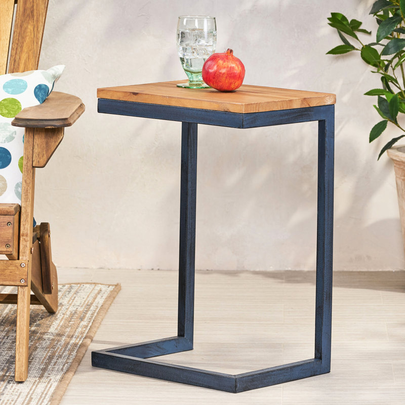 Table d'appoint moyenne - dessus en sapin naturel et cadre en fer noir élégant et fusion en métal