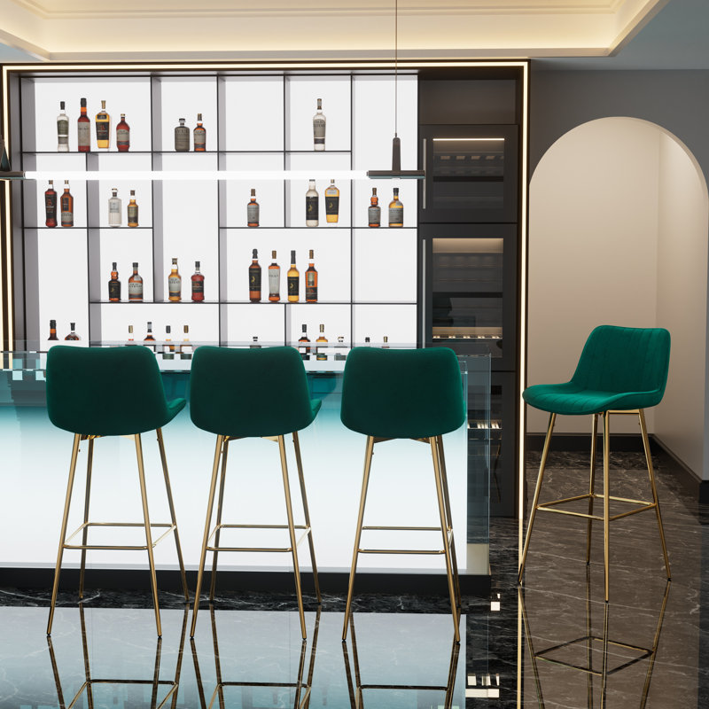Ensemble de tabourets de bar, tabouret de comptoir rembourré en velours avec structure en métal solide et dossier bas en velours